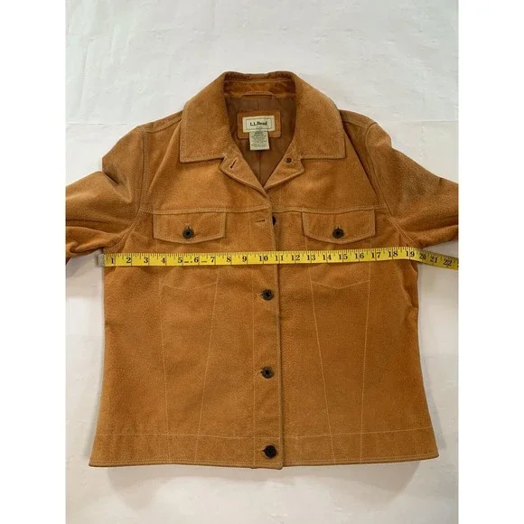 LL Bean Leather Jacket Womens Medium Regular Button Up Chest Pockets Suede - Picture 6 of 14